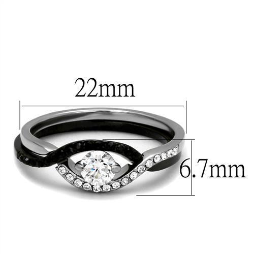 Women Stainless Steel Cubic Zirconia Ring TK2301 featuring a two-tone IP black design with sparkling clear cubic zirconia stones.