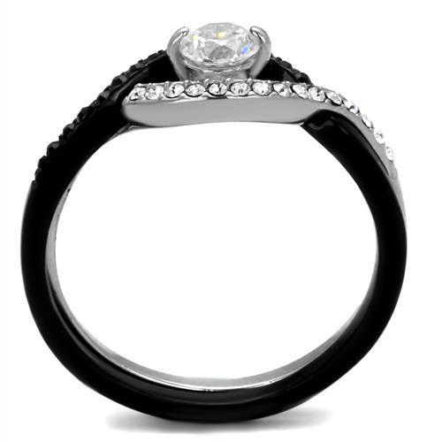 Women Stainless Steel Cubic Zirconia Ring TK2301 featuring a two-tone IP black design with sparkling clear cubic zirconia stones.