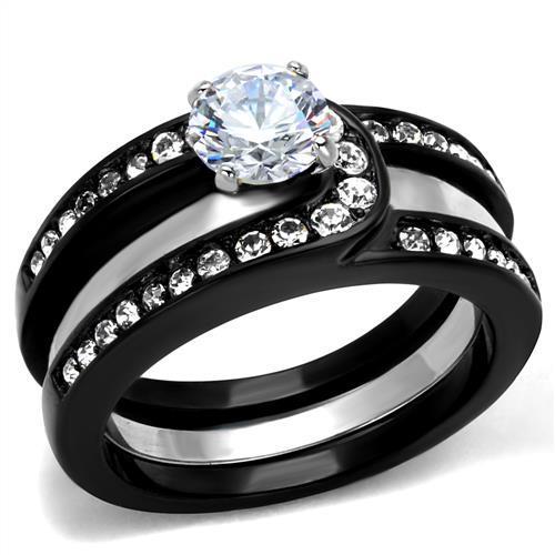 Elegant two-tone stainless steel ring with cubic zirconia accents, designed for women.