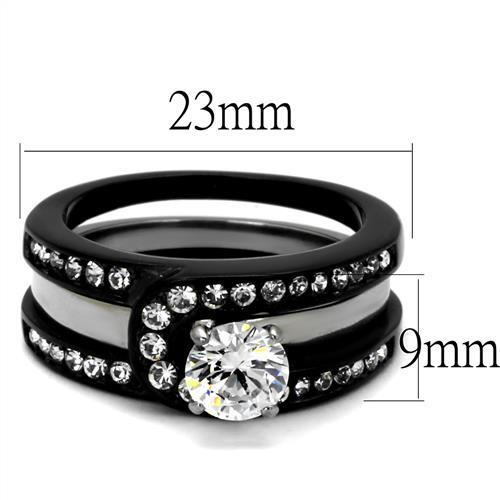 Elegant two-tone stainless steel ring with cubic zirconia accents, designed for women.