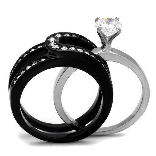 Elegant two-tone stainless steel ring with cubic zirconia accents, designed for women.