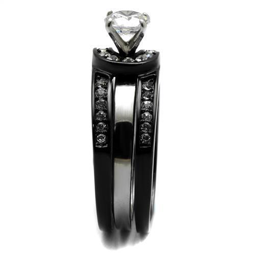 Elegant two-tone stainless steel ring with cubic zirconia accents, designed for women.