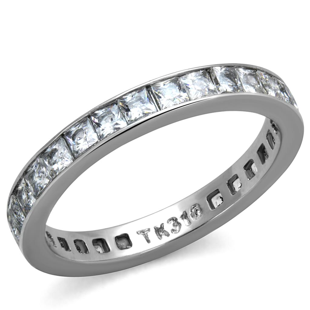 Elegant Women Stainless Steel Ring with Clear Cubic Zirconia Stones, high-polished finish, perfect for any occasion.