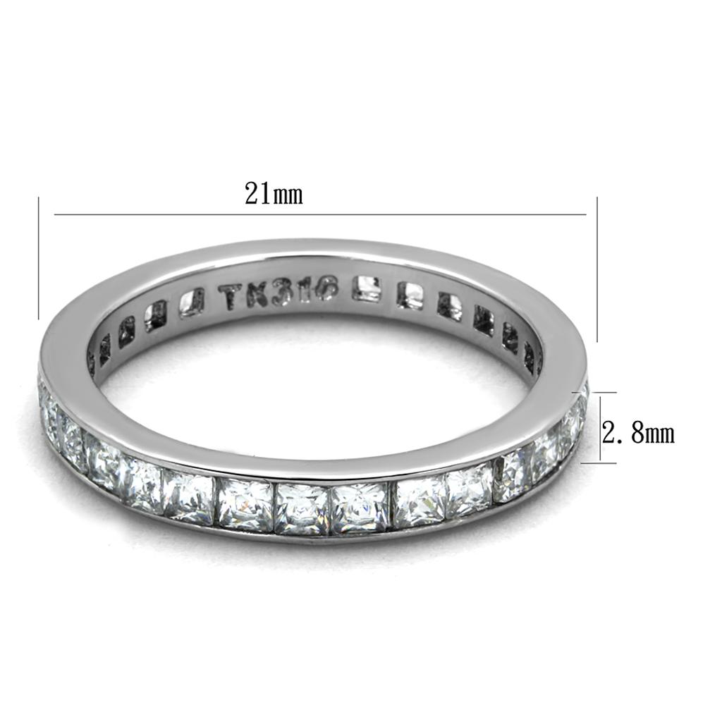 Elegant Women Stainless Steel Ring with Clear Cubic Zirconia Stones, high-polished finish, perfect for any occasion.
