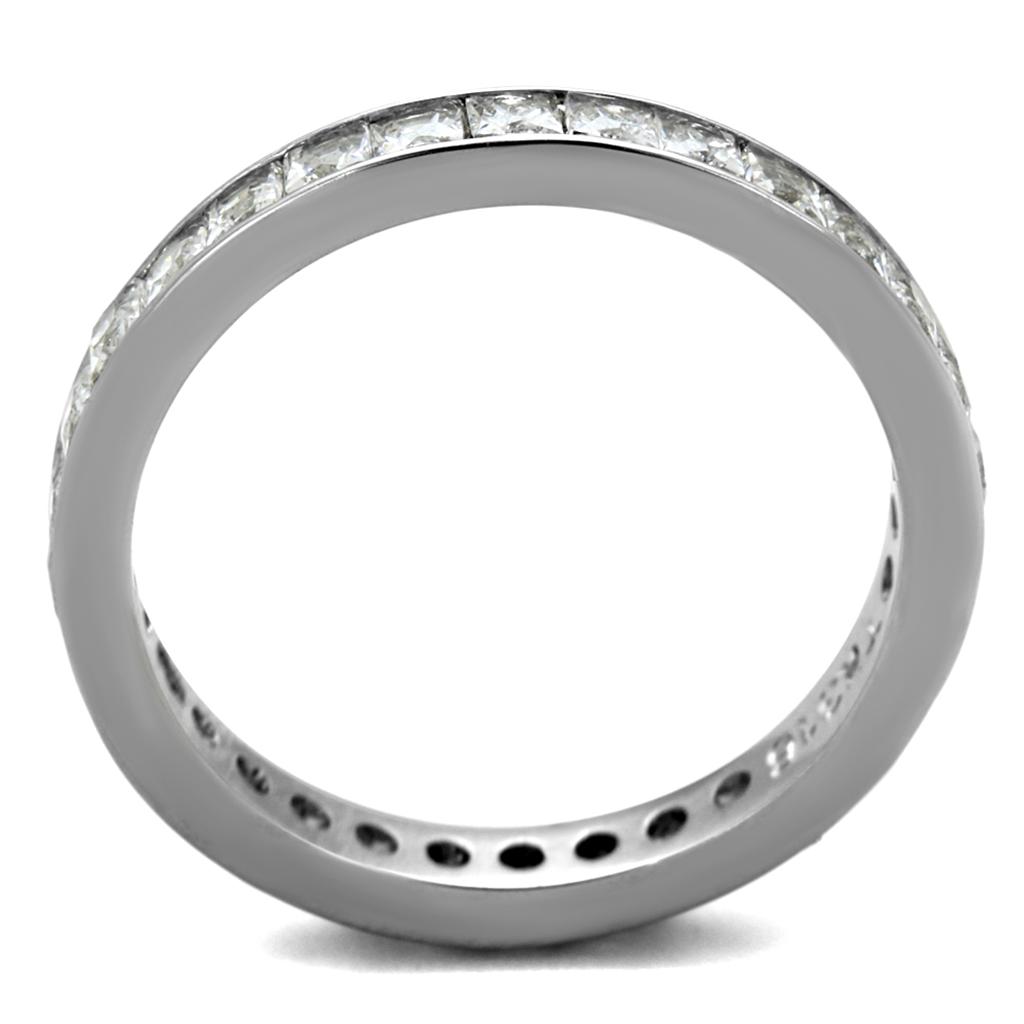 Elegant Women Stainless Steel Ring with Clear Cubic Zirconia Stones, high-polished finish, perfect for any occasion.