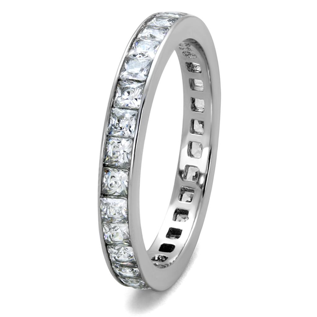 Elegant Women Stainless Steel Ring with Clear Cubic Zirconia Stones, high-polished finish, perfect for any occasion.