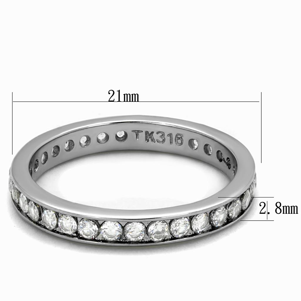 Elegant Women Stainless Steel Ring with Clear Cubic Zirconia, high-polished finish, showcasing its brilliance and modern design.