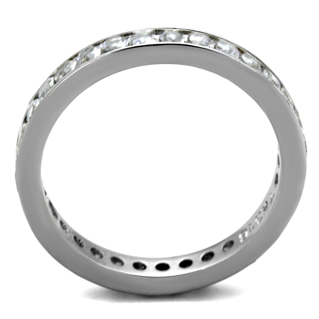 Elegant Women Stainless Steel Ring with Clear Cubic Zirconia, high-polished finish, showcasing its brilliance and modern design.