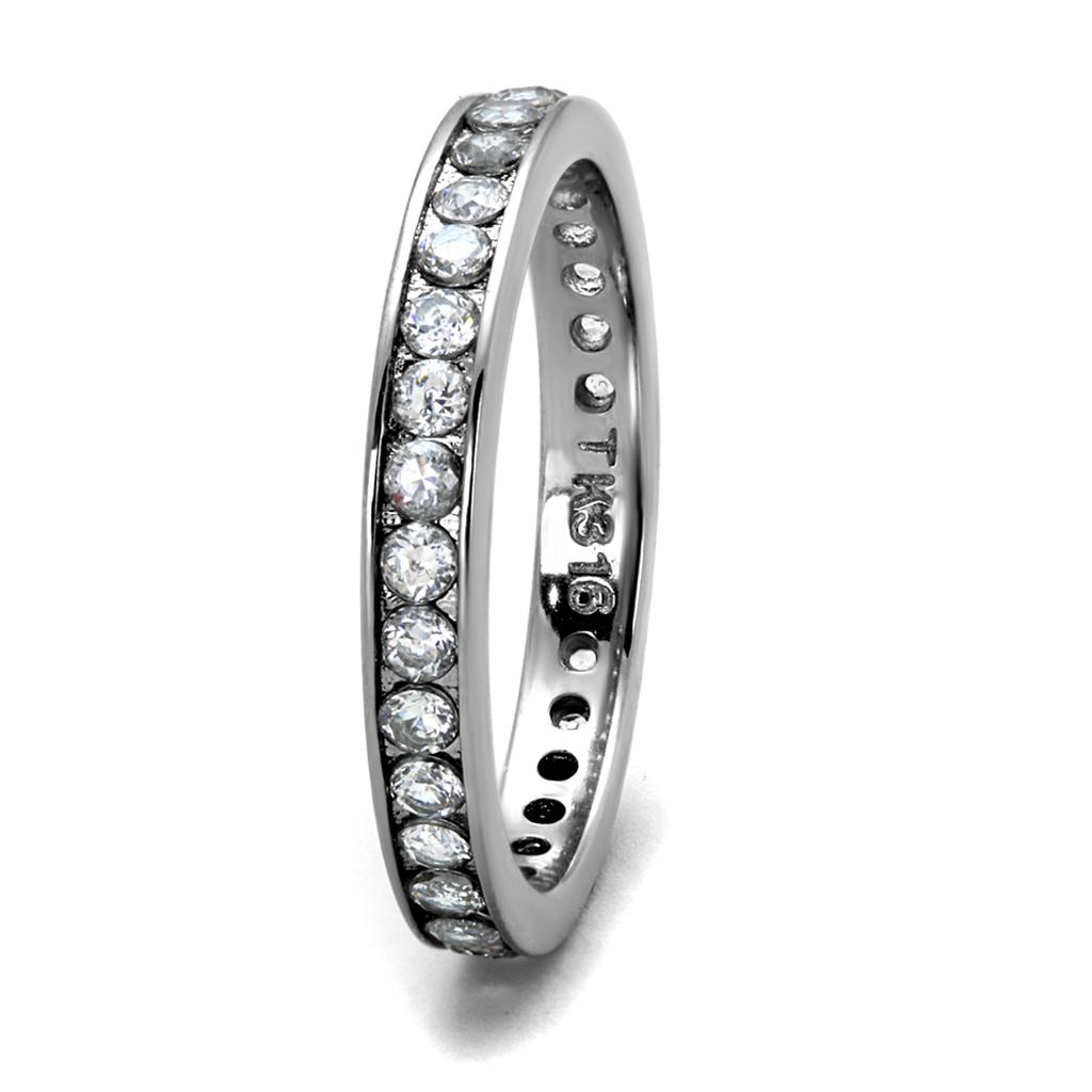 Elegant Women Stainless Steel Ring with Clear Cubic Zirconia, high-polished finish, showcasing its brilliance and modern design.