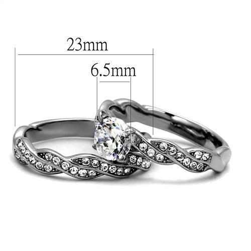 Elegant women's stainless steel ring with clear cubic zirconia stones, high-polished finish, perfect for everyday wear.