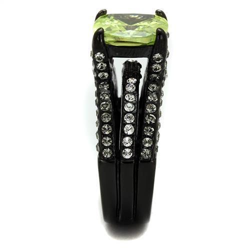 Women Stainless Steel Cubic Zirconia Ring in apple green color with IP black ion plating, showcasing its elegant design and sparkling stone.