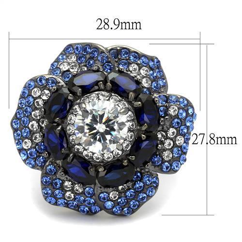 Women Stainless Steel Cubic Zirconia Ring with light black finish and clear round stones, showcasing elegance and style.