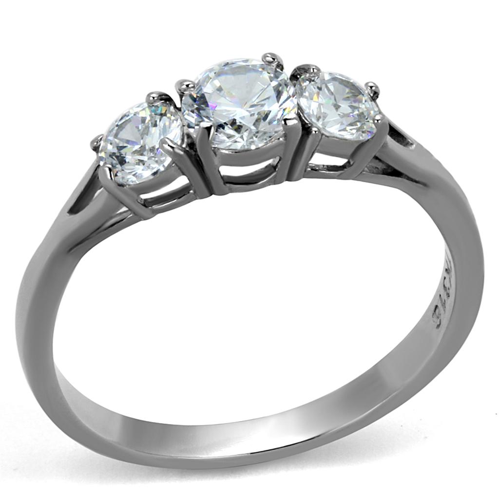 Women Stainless Steel Cubic Zirconia Ring TK2260 featuring a high-polished finish and clear cubic zirconia stones, elegantly designed for everyday wear.