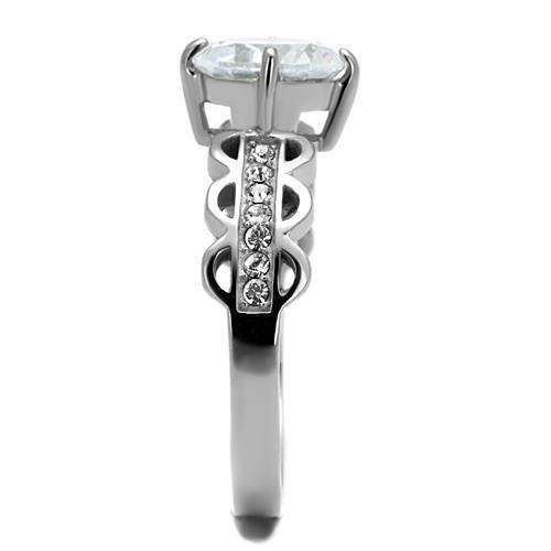 Women Stainless Steel Cubic Zirconia Ring TK2658 featuring a high-polished finish and a clear round stone, perfect for elegant occasions.