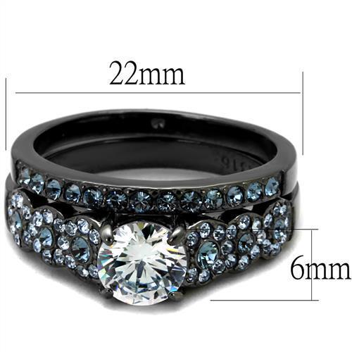 Elegant Women Stainless Steel Ring with Cubic Zirconia, featuring a light black finish and clear round stones.