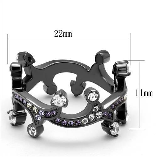 Women Stainless Steel Cubic Zirconia Ring TK2780 featuring clear round stones and an IP light black finish.