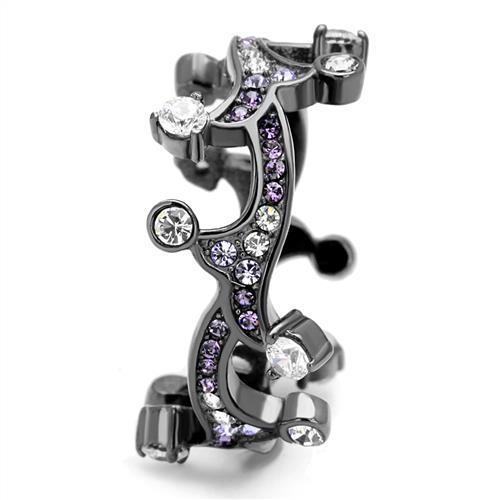 Women Stainless Steel Cubic Zirconia Ring TK2780 featuring clear round stones and an IP light black finish.