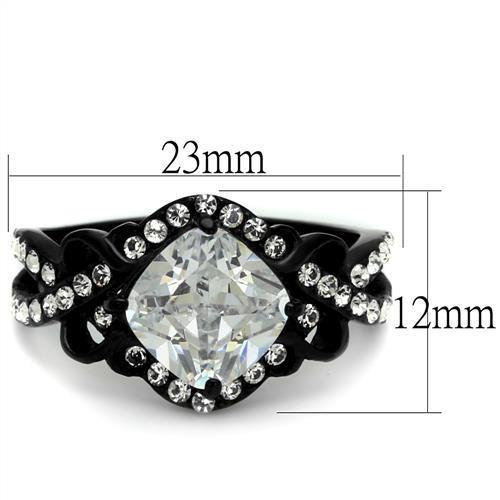 Women Stainless Steel Cubic Zirconia Ring TK2288 with clear stones and black ion plating, showcasing elegance and style.