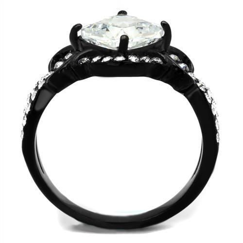 Women Stainless Steel Cubic Zirconia Ring TK2288 with clear stones and black ion plating, showcasing elegance and style.