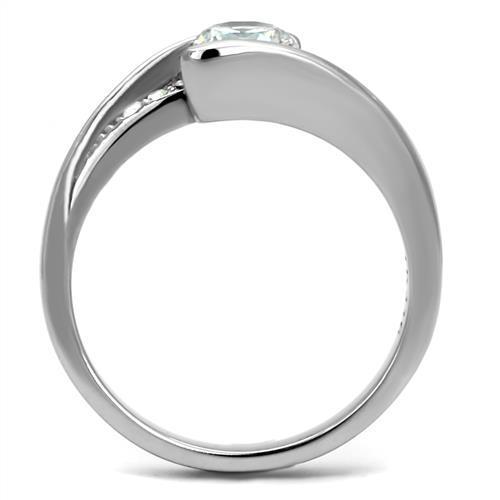 Women Stainless Steel Cubic Zirconia Ring TK2833 featuring a high polished finish and clear cubic zirconia stones.