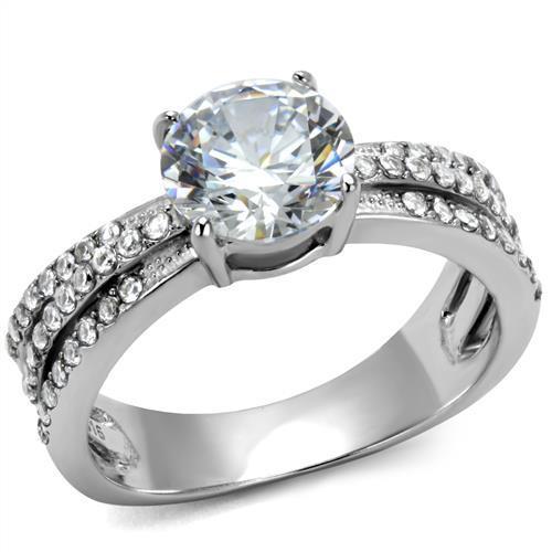 Elegant Women Stainless Steel Ring with Clear Cubic Zirconia, showcasing a high-polished finish and sparkling stones.