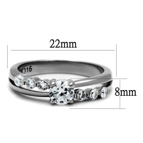 Elegant Women Stainless Steel Ring with Clear Cubic Zirconia, featuring a high-polished finish and round design.