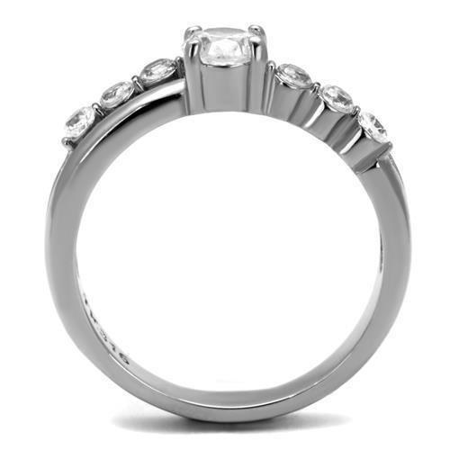 Elegant Women Stainless Steel Ring with Clear Cubic Zirconia, featuring a high-polished finish and round design.