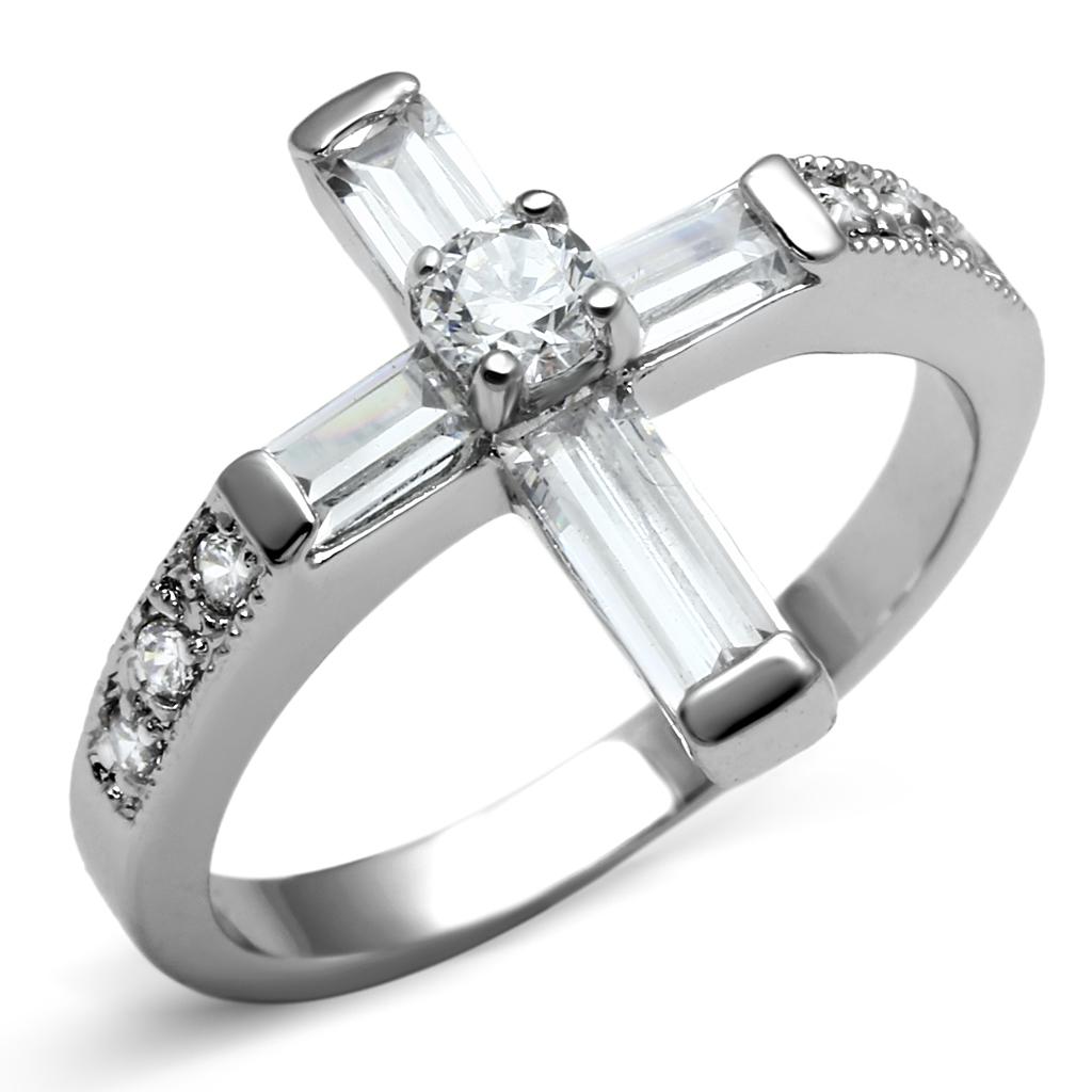 Elegant Women Stainless Steel Ring with Clear Cubic Zirconia Stones, high-polished finish, perfect for any occasion.