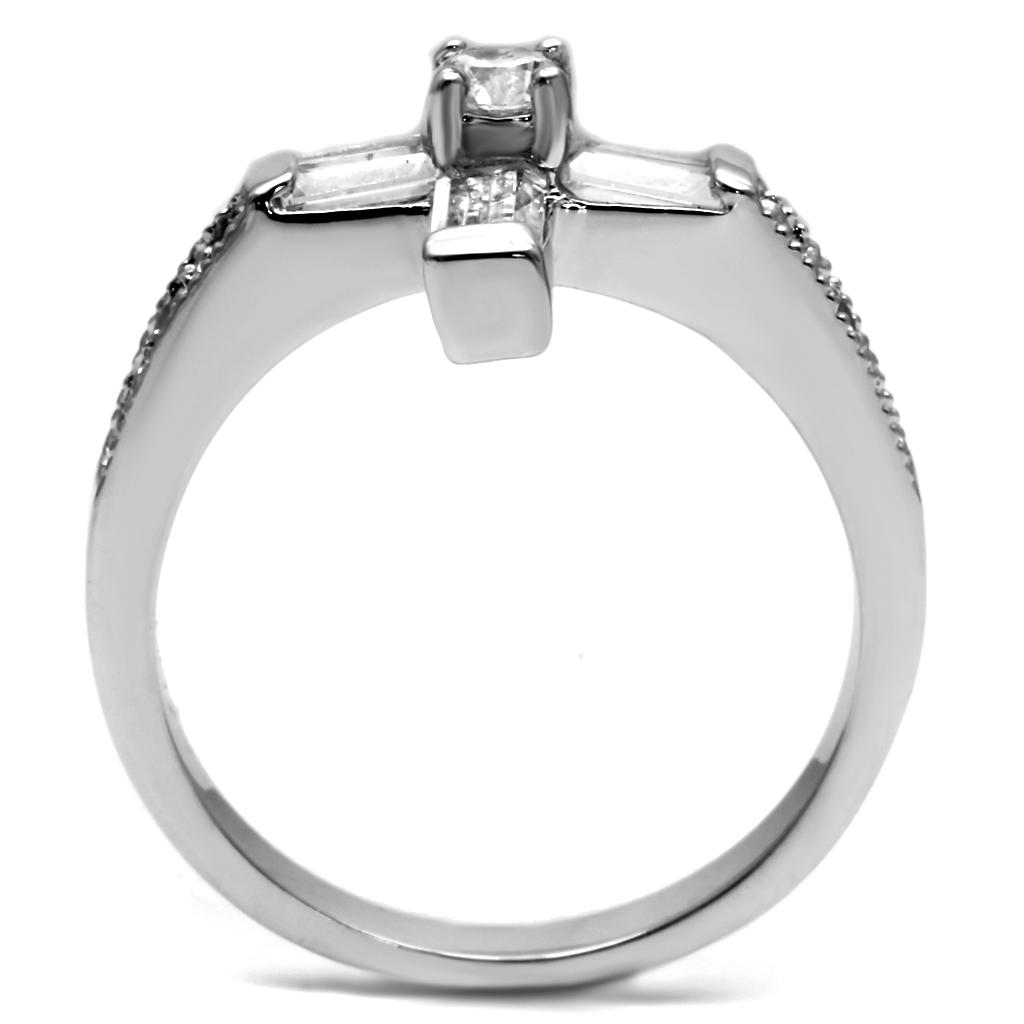 Elegant Women Stainless Steel Ring with Clear Cubic Zirconia Stones, high-polished finish, perfect for any occasion.