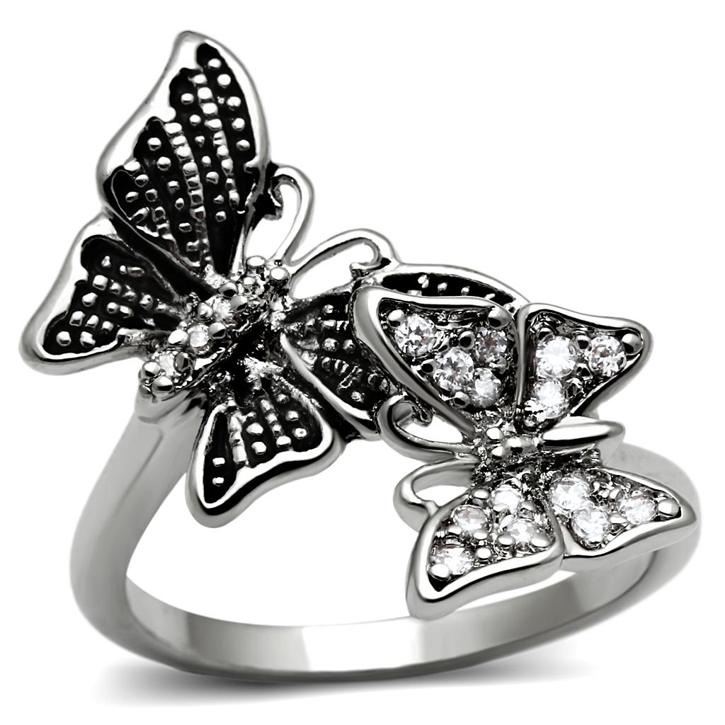 Elegant Women Stainless Steel Ring with Clear Cubic Zirconia Stones, high-polished finish, perfect for any occasion.