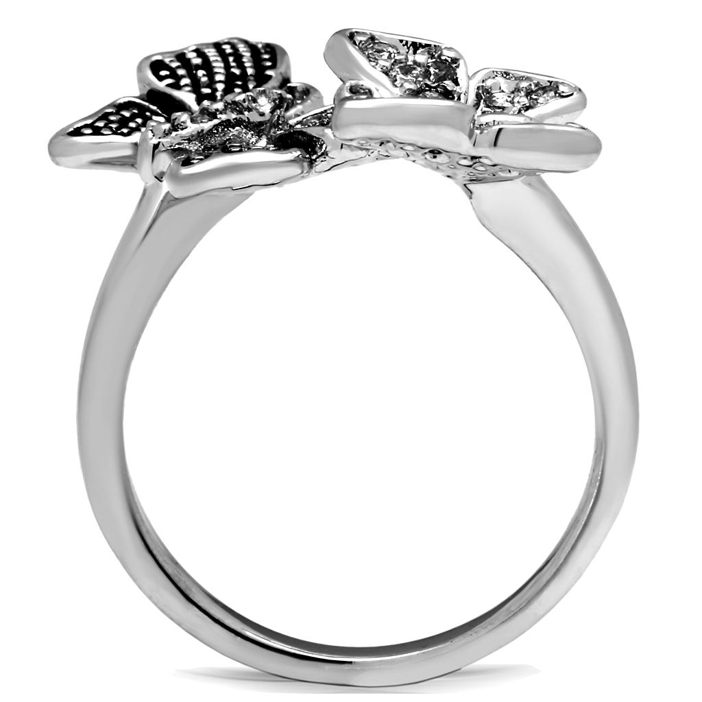 Elegant Women Stainless Steel Ring with Clear Cubic Zirconia Stones, high-polished finish, perfect for any occasion.