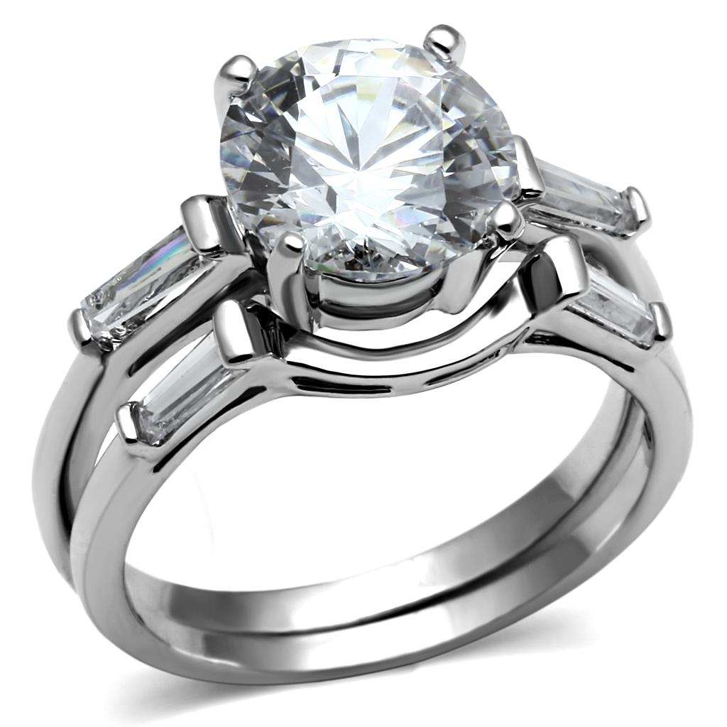 Women Stainless Steel Cubic Zirconia Ring TK2878 featuring a high-polished finish and clear round cubic zirconia stone.