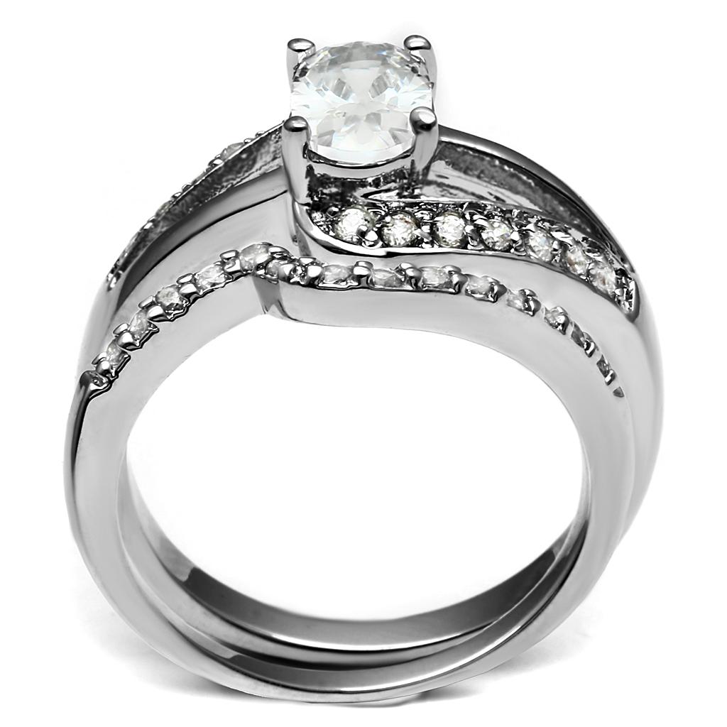 Elegant Women Stainless Steel Ring with Clear Cubic Zirconia Stones, high-polished finish, perfect for everyday wear.