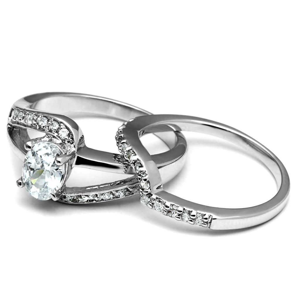 Elegant Women Stainless Steel Ring with Clear Cubic Zirconia Stones, high-polished finish, perfect for everyday wear.