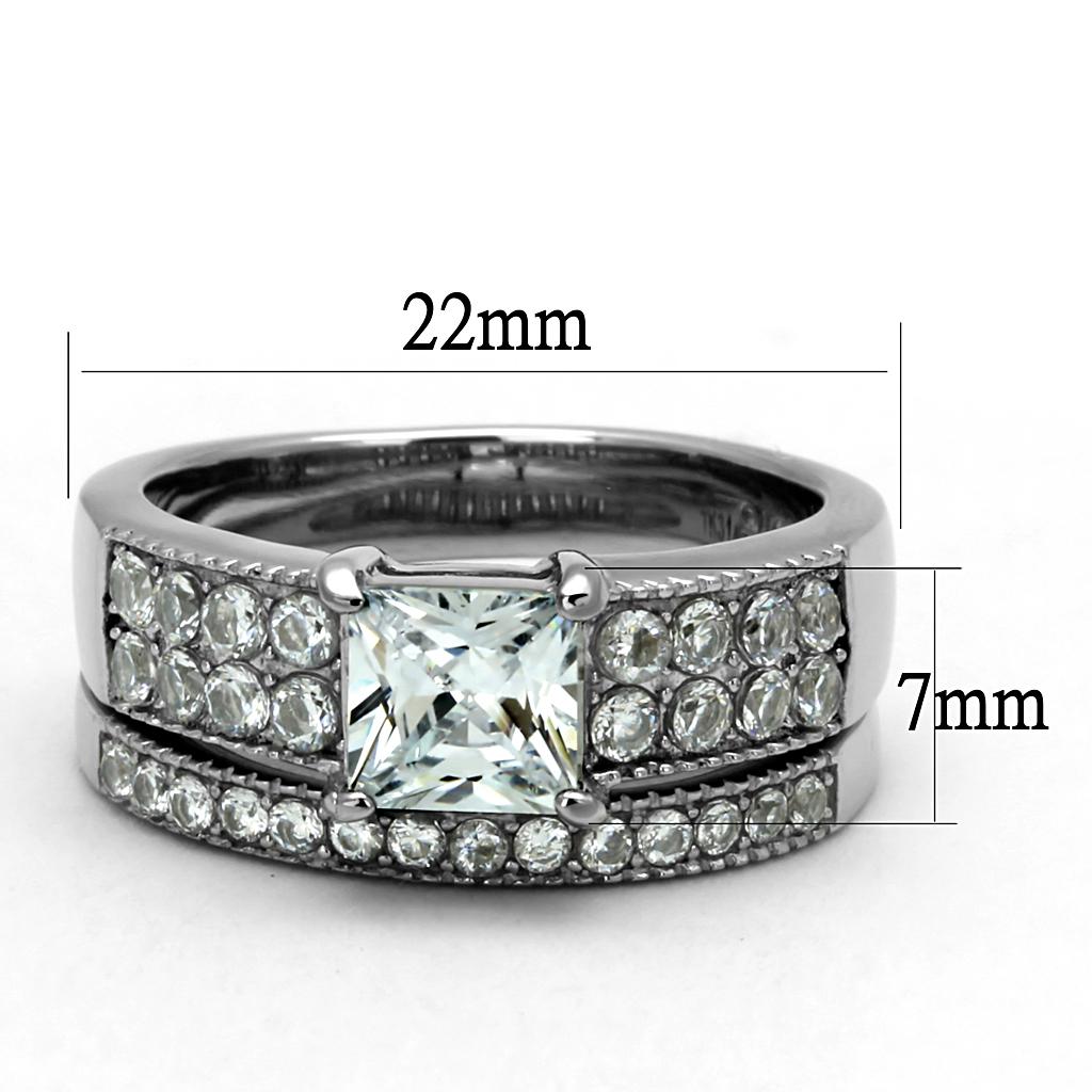 Women Stainless Steel Cubic Zirconia Ring TK2915 with high-polished finish and clear stones, showcasing elegance and durability.