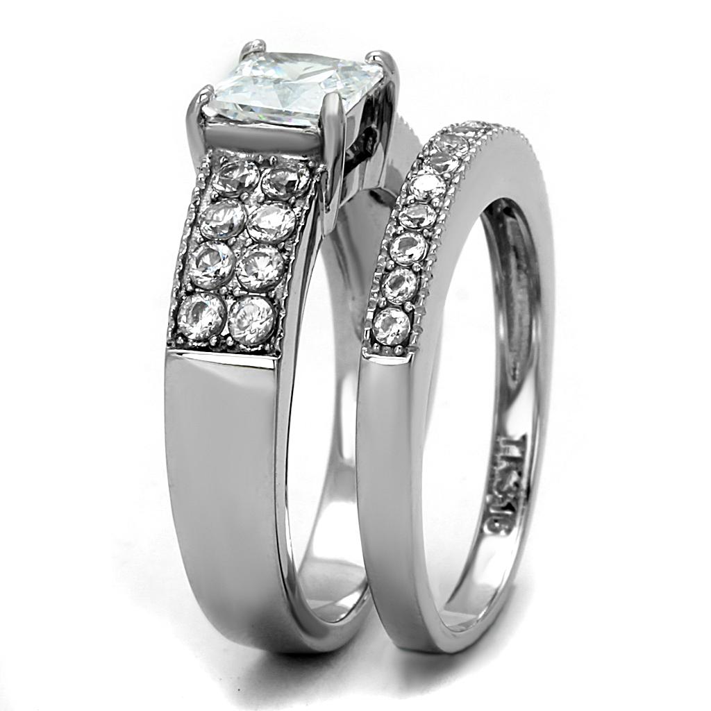 Women Stainless Steel Cubic Zirconia Ring TK2915 with high-polished finish and clear stones, showcasing elegance and durability.