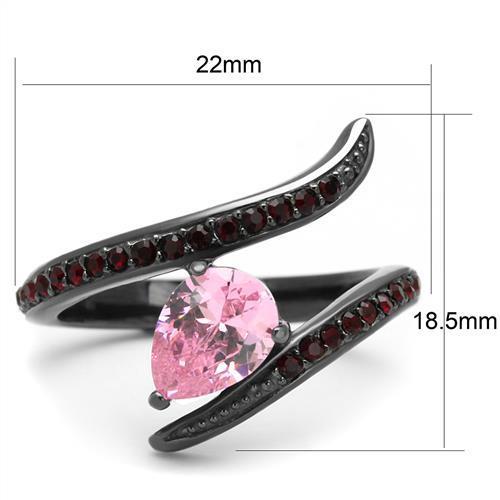 Elegant Women Stainless Steel Ring with Cubic Zirconia in Rose Pear Shape and IP Light Black Finish.