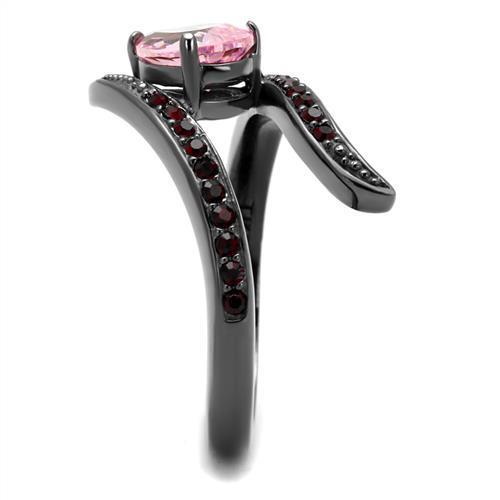 Elegant Women Stainless Steel Ring with Cubic Zirconia in Rose Pear Shape and IP Light Black Finish.