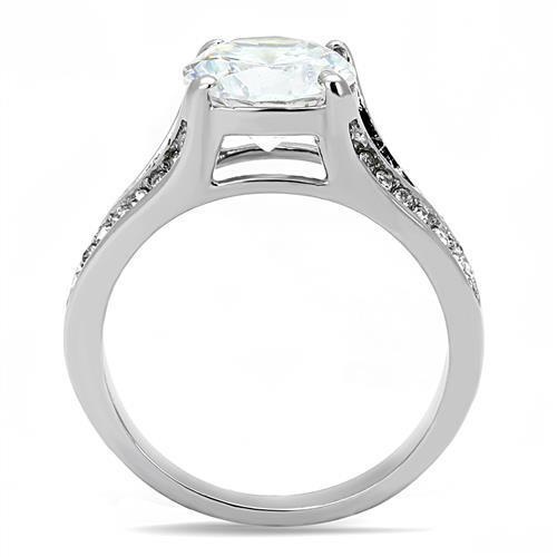 Women Stainless Steel Cubic Zirconia Ring TK3020 featuring a high-polished finish and clear round stones, showcasing elegance and durability.
