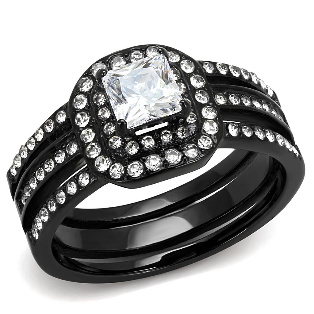Women Stainless Steel Cubic Zirconia Ring TK3048 featuring a sleek design with IP black ion plating and sparkling cubic zirconia stones.