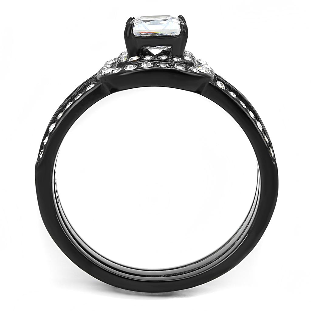 Women Stainless Steel Cubic Zirconia Ring TK3048 featuring a sleek design with IP black ion plating and sparkling cubic zirconia stones.
