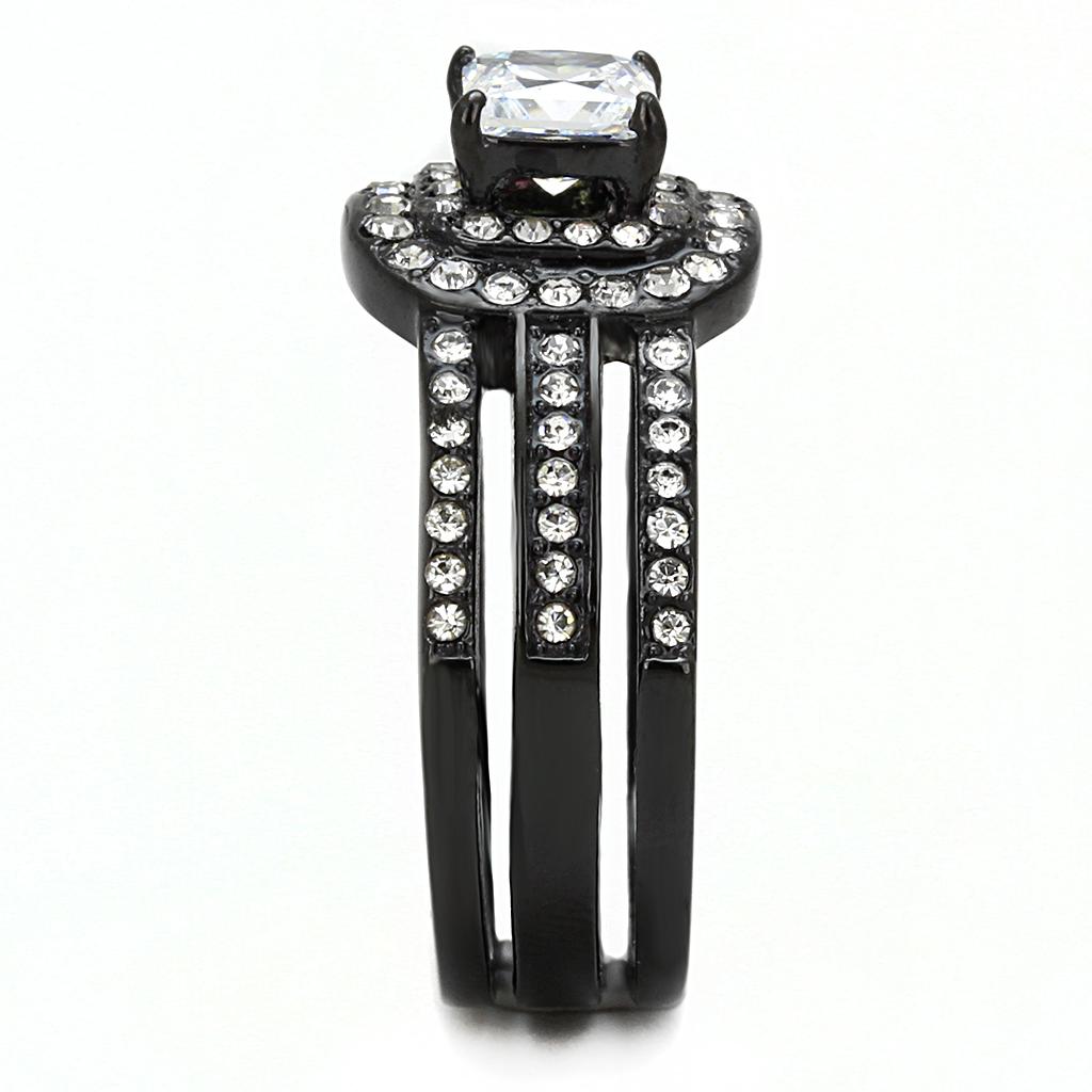 Women Stainless Steel Cubic Zirconia Ring TK3048 featuring a sleek design with IP black ion plating and sparkling cubic zirconia stones.