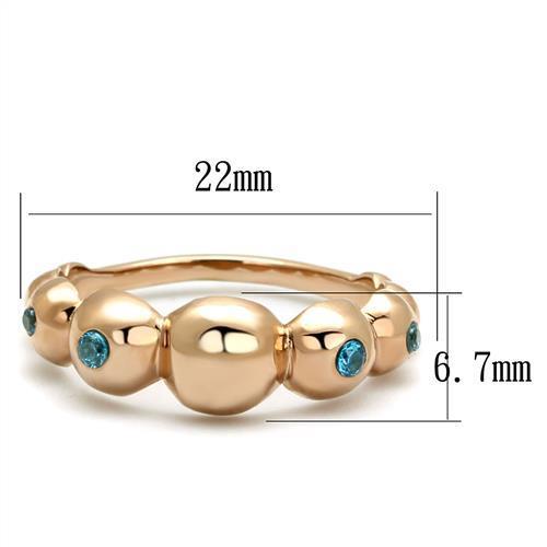 Women Stainless Steel Cubic Zirconia Ring TK3088 with sea blue stone and rose gold plating.