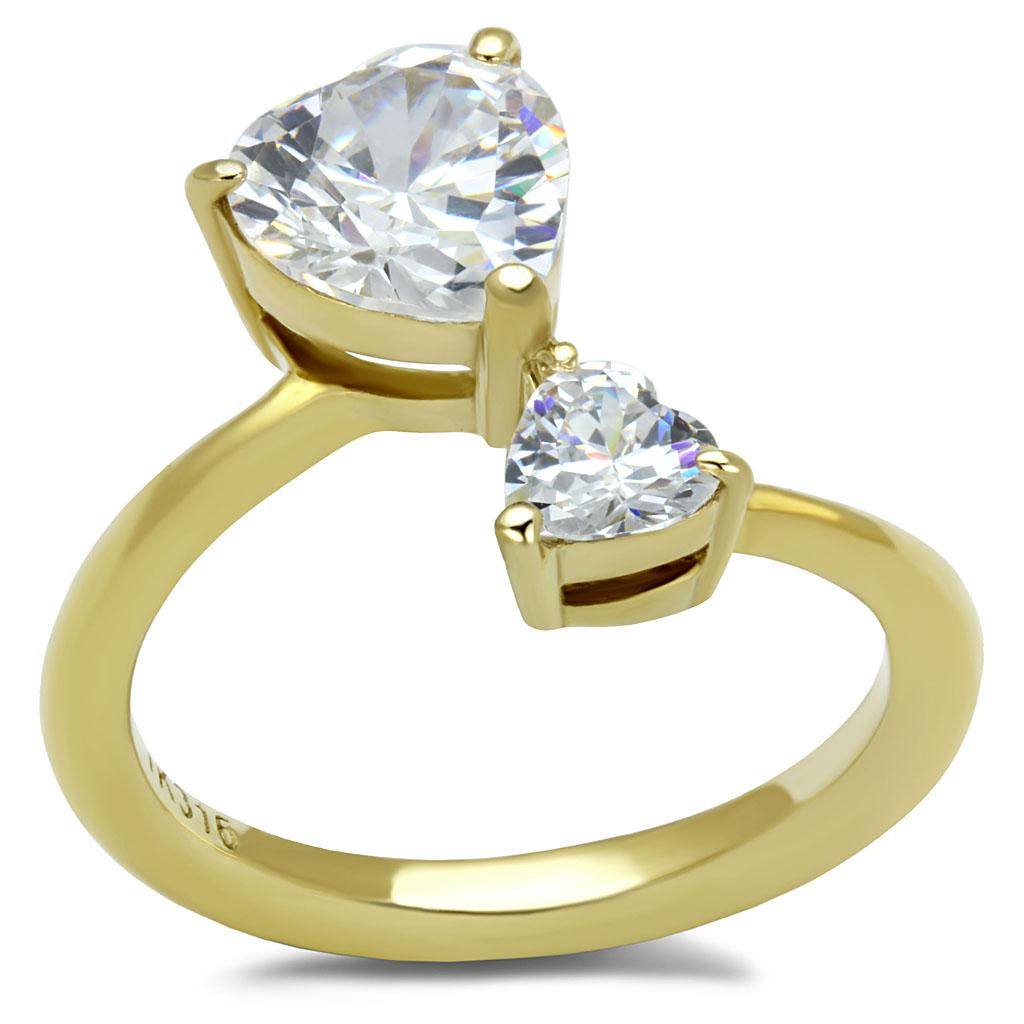 Women Stainless Steel Cubic Zirconia Ring TK3093 featuring a gold ion plated finish and clear cubic zirconia stones.