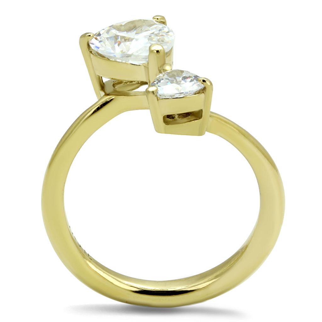 Women Stainless Steel Cubic Zirconia Ring TK3093 featuring a gold ion plated finish and clear cubic zirconia stones.