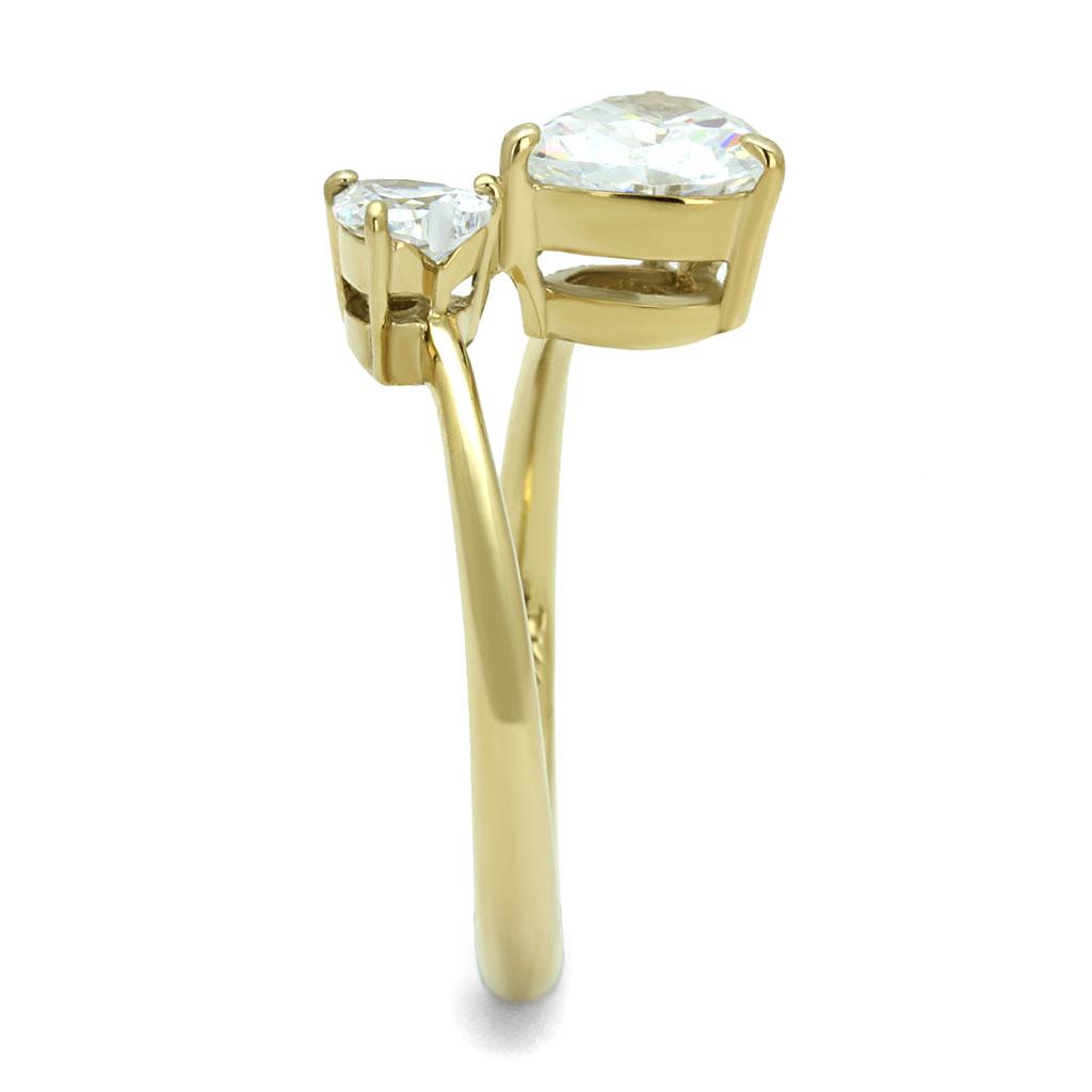 Women Stainless Steel Cubic Zirconia Ring TK3093 featuring a gold ion plated finish and clear cubic zirconia stones.