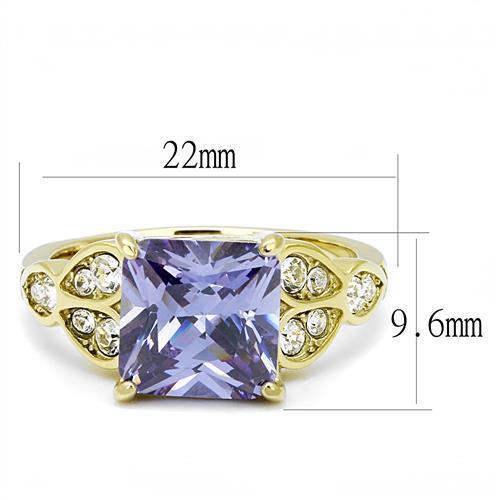 Women Stainless Steel Cubic Zirconia Ring with light amethyst stone and IP gold plating, showcasing elegance and durability.