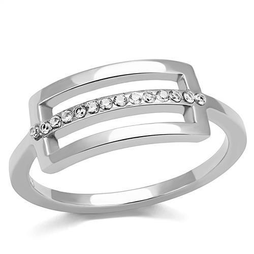 Elegant Women Stainless Steel Ring with Clear Cubic Zirconia, high polished finish, showcasing its shine and design.