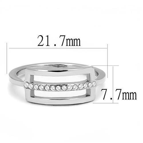 Elegant Women Stainless Steel Ring with Clear Cubic Zirconia, high polished finish, showcasing its shine and design.
