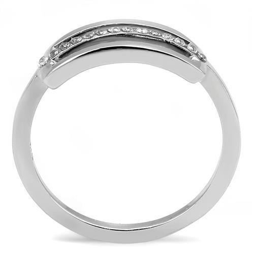 Elegant Women Stainless Steel Ring with Clear Cubic Zirconia, high polished finish, showcasing its shine and design.
